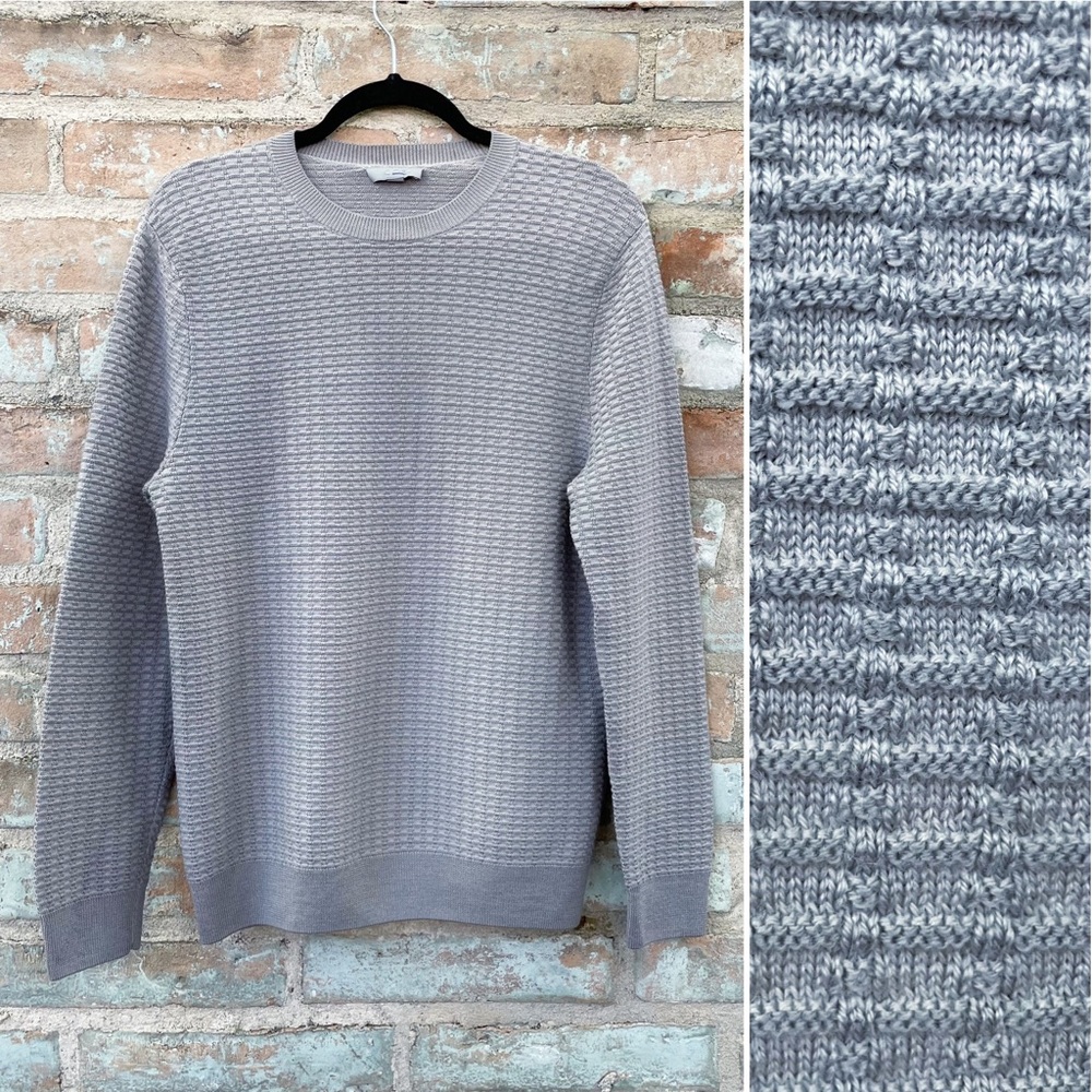 COS Textured Sweater Grey Wool Waffle Knit Mens